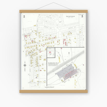 Old map wall art mockup — magnetic wood frame on white wall — Sanborn Fire Insurance Map from Louisville, Stark County, Ohio (1933), Sheet #0005