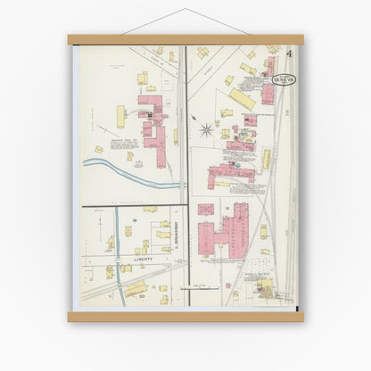 Old map wall art mockup — magnetic wood frame on white wall — Sanborn Fire Insurance Map from Geneva, Ashtabula County, Ohio (1893), Sheet #0004