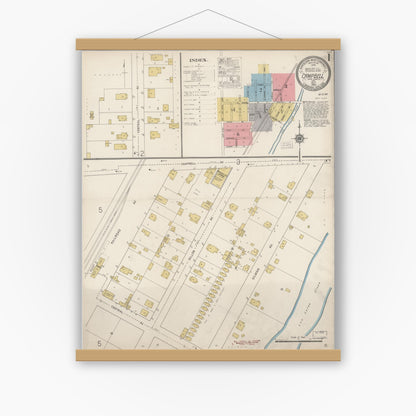 Old map wall art mockup — magnetic wood frame on white wall — Sanborn Fire Insurance Map from Campbell, Santa Clara County, California (1920) - Complete Map Set