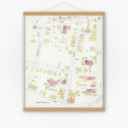 Old map wall art mockup — magnetic wood frame on white wall — Sanborn Fire Insurance Map from Rahway, Union County, New Jersey (1901), Sheet #0007