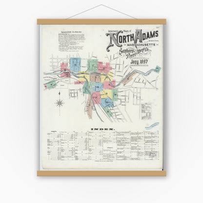 Old map wall art mockup — magnetic wood frame on white wall — Sanborn Fire Insurance Map from North Adams, Berkshire County, Massachusetts (1897) - Complete Map Set