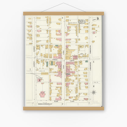 Old map wall art mockup — magnetic wood frame on white wall — Sanborn Fire Insurance Map from Muncy, Lycoming County, Pennsylvania (1901), Sheet #0003