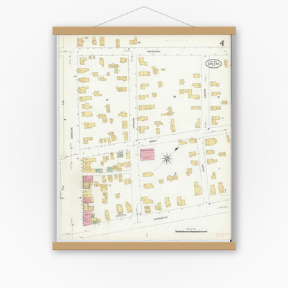 Old map wall art mockup — magnetic wood frame on white wall — Sanborn Fire Insurance Map from Greene, Chenango County, New York (1908), Sheet #0004