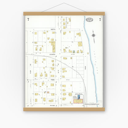 Old map wall art mockup — magnetic wood frame on white wall — Sanborn Fire Insurance Map from Geneva, Kane County, Illinois (1923), Sheet #0007