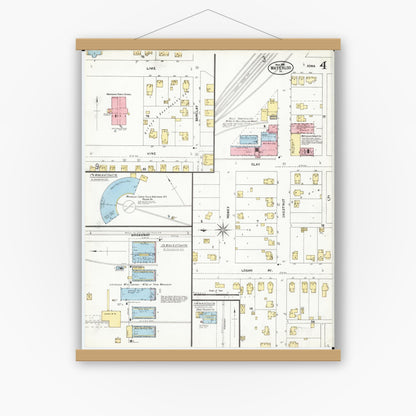 Old map wall art mockup — magnetic wood frame on white wall — Sanborn Fire Insurance Map from Waterloo, Black Hawk County, Iowa (1906), Sheet #0004