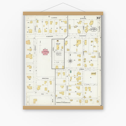 Old map wall art mockup — magnetic wood frame on white wall — Sanborn Fire Insurance Map from McKinney, Collin County, Texas (1902), Sheet #0010