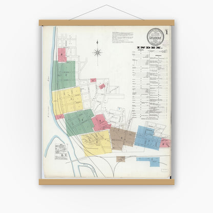 Old map wall art mockup — magnetic wood frame on white wall — Sanborn Fire Insurance Map from Savanna, Carroll County, Illinois (1903) - Complete Map Set