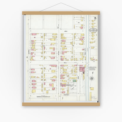 Old map wall art mockup — magnetic wood frame on white wall — Sanborn Fire Insurance Map from Chillicothe, Ross County, Ohio (1900), Sheet #0005