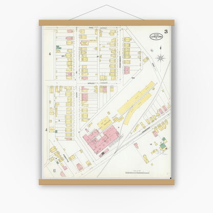 Old map wall art mockup — magnetic wood frame on white wall — Sanborn Fire Insurance Map from Lewistown, Mifflin County, Pennsylvania (1904), Sheet #0003