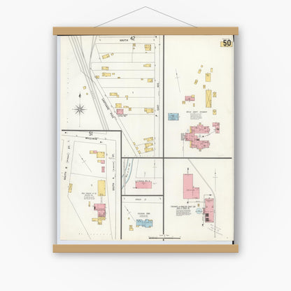 Old map wall art mockup — magnetic wood frame on white wall — Sanborn Fire Insurance Map from Hamilton, Butler County, Ohio (1899), Sheet #0050