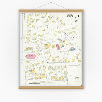 Old map wall art mockup — magnetic wood frame on white wall — Sanborn Fire Insurance Map from Stoneham, Middlesex County, Massachusetts (1916), Sheet #0004