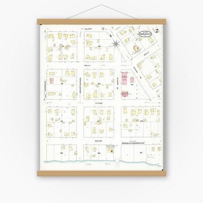Old map wall art mockup — magnetic wood frame on white wall — Sanborn Fire Insurance Map from Charles City, Floyd County, Iowa (1909), Sheet #0002