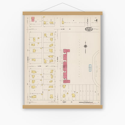 Old map wall art mockup — magnetic wood frame on white wall — Sanborn Fire Insurance Map from Grinnell, Poweshiek County, Iowa (1922), Sheet #0004