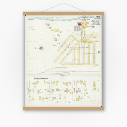 Old map wall art mockup — magnetic wood frame on white wall — Sanborn Fire Insurance Map from Stillwater, Washington County, Minnesota (1898), Sheet #0022
