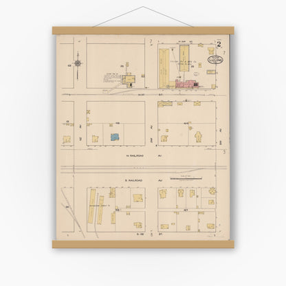Old map wall art mockup — magnetic wood frame on white wall — Sanborn Fire Insurance Map from Luling, Caldwell County, Texas (1921), Sheet #0002