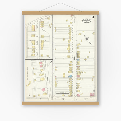Old map wall art mockup — magnetic wood frame on white wall — Sanborn Fire Insurance Map from Shippensburg, Cumberland And Franklin Counties, Pennsylvania (1910), Sheet #0014