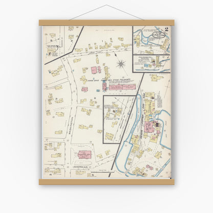 Old map wall art mockup — magnetic wood frame on white wall — Sanborn Fire Insurance Map from Canton, Norfolk County, Massachusetts (1885), Sheet #0002