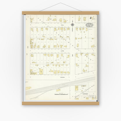 Old map wall art mockup — magnetic wood frame on white wall — Sanborn Fire Insurance Map from Edgerton, Williams County, Ohio (1913), Sheet #0004