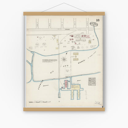 Old map wall art mockup — magnetic wood frame on white wall — Sanborn Fire Insurance Map from Chester, Delaware County, Pennsylvania (1885), Sheet #0018