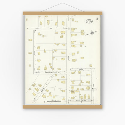 Old map wall art mockup — magnetic wood frame on white wall — Sanborn Fire Insurance Map from Afton, Chenango County, New York (1912), Sheet #0004