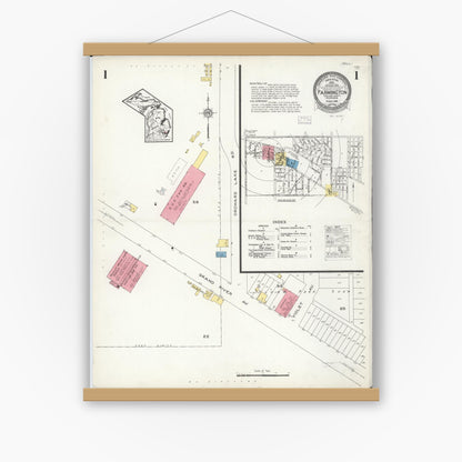 Old map wall art mockup — magnetic wood frame on white wall — Sanborn Fire Insurance Map from Farmington, Oakland County, Michigan (1926) - Complete Map Set