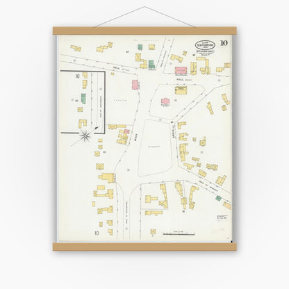 Old map wall art mockup — magnetic wood frame on white wall — Sanborn Fire Insurance Map from Southbridge, Worcester County, Massachusetts (1899), Sheet #0010