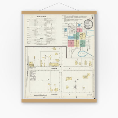 Old map wall art mockup — magnetic wood frame on white wall — Sanborn Fire Insurance Map from Orlando, Orange County, Florida (1897) - Complete Map Set