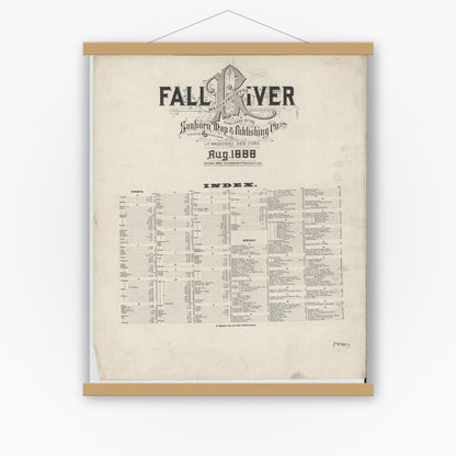 Old map wall art mockup — magnetic wood frame on white wall — Sanborn Fire Insurance Map from Fall River, Bristol County, Massachusetts (1888), Sheet #0001