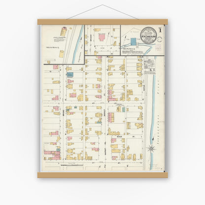Old map wall art mockup — magnetic wood frame on white wall — Sanborn Fire Insurance Map from New Cumberland, Cumberland County, Pennsylvania (1902), Sheet #0001