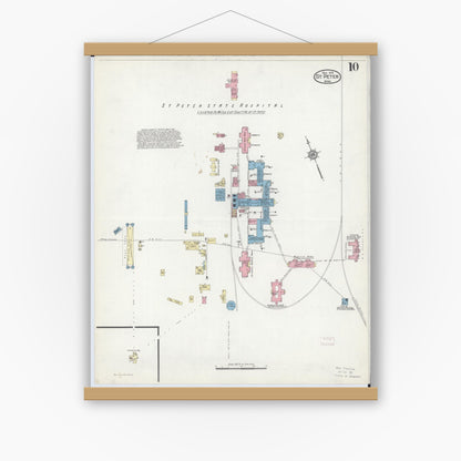 Old map wall art mockup — magnetic wood frame on white wall — Sanborn Fire Insurance Map from Saint Peter, Nicollet County, Minnesota (1914), Sheet #0010