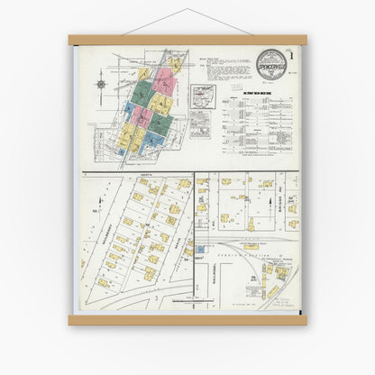Old map wall art mockup — magnetic wood frame on white wall — Sanborn Fire Insurance Map from Spencerville, Allen County, Ohio (1921) - Complete Map Set