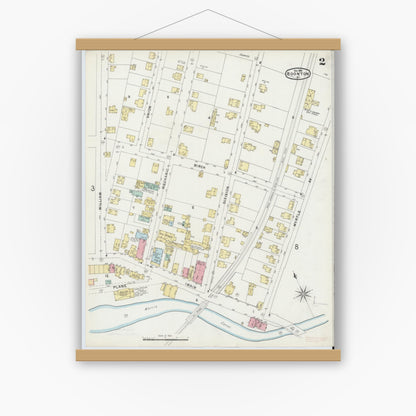 Old map wall art mockup — magnetic wood frame on white wall — Sanborn Fire Insurance Map from Boonton, Morris County, New Jersey (1896), Sheet #0002