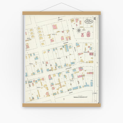 Old map wall art mockup — magnetic wood frame on white wall — Sanborn Fire Insurance Map from Eagle Pass, Maverick County, Texas (1905), Sheet #0002