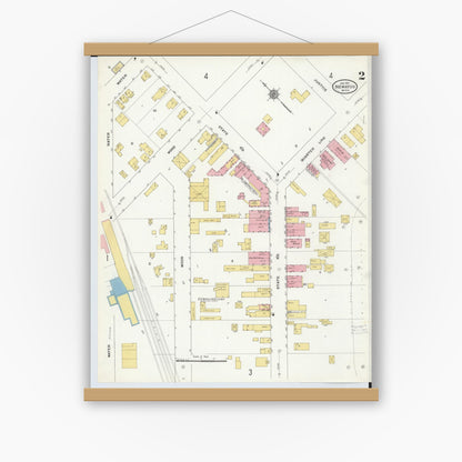 Old map wall art mockup — magnetic wood frame on white wall — Sanborn Fire Insurance Map from Newaygo, Newaygo County, Michigan (1911), Sheet #0002