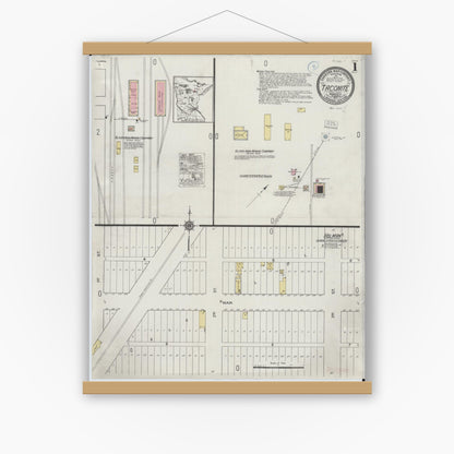 Old map wall art mockup — magnetic wood frame on white wall — Sanborn Fire Insurance Map from Taconite, Ltasca County, Minnesota (1921), Sheet #0001