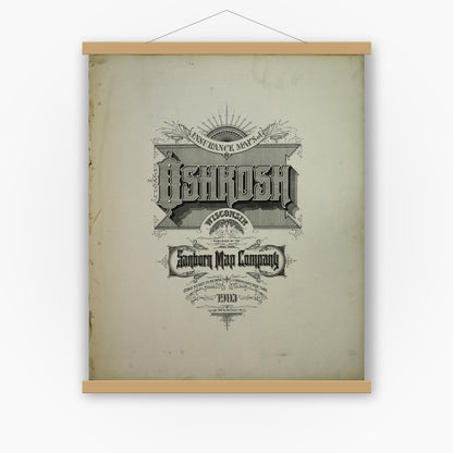 Old map wall art mockup — magnetic wood frame on white wall — Sanborn Fire Insurance Map from Oshkosh, Winnebago County, Wisconsin (1903), Sheet #0001