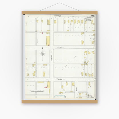 Old map wall art mockup — magnetic wood frame on white wall — Sanborn Fire Insurance Map from Findlay, Hancock County, Ohio (1901), Sheet #0022
