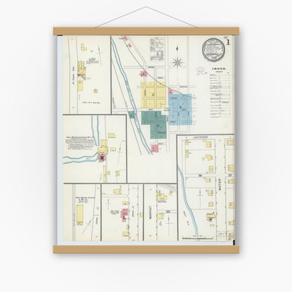Old map wall art mockup — magnetic wood frame on white wall — Sanborn Fire Insurance Map from Loudonville, Ashland County, Ohio (1893) - Complete Map Set