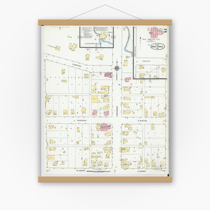 Old map wall art mockup — magnetic wood frame on white wall — Sanborn Fire Insurance Map from Green Springs, Sandusky And Seneca Counties, Ohio (1921), Sheet #0002