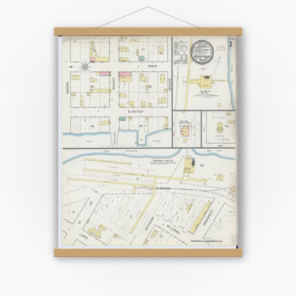 Old map wall art mockup — magnetic wood frame on white wall — Sanborn Fire Insurance Map from Winneconne, Winnebago County, Wisconsin (1893) - Complete Map Set