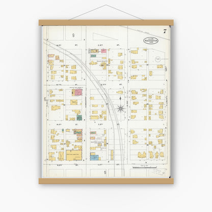 Old map wall art mockup — magnetic wood frame on white wall — Sanborn Fire Insurance Map from Rochester, Olmsted County, Minnesota (1904), Sheet #0007