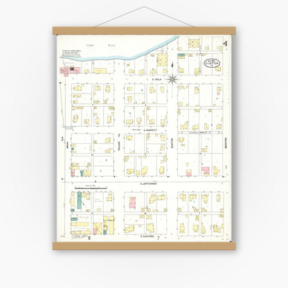 Old map wall art mockup — magnetic wood frame on white wall — Sanborn Fire Insurance Map from Vinton, Benton County, Iowa (1906), Sheet #0004