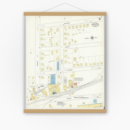 Old map wall art mockup — magnetic wood frame on white wall — Sanborn Fire Insurance Map from Newark, Wayne County, New York (1912), Sheet #0004