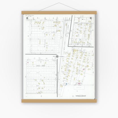 Old map wall art mockup — magnetic wood frame on white wall — Sanborn Fire Insurance Map from West Lafayette, Coshocton County, Ohio (1946), Sheet #0006