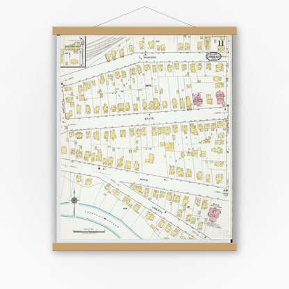 Old map wall art mockup — magnetic wood frame on white wall — Sanborn Fire Insurance Map from Conneaut, Ashtabula County, Ohio (1919), Sheet #0011