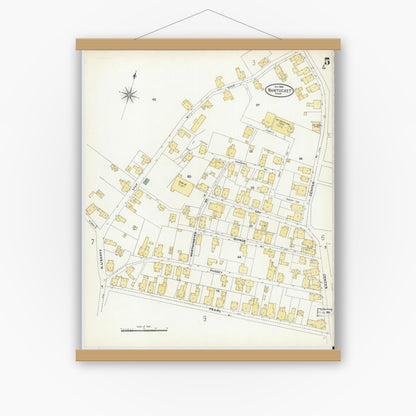 Old map wall art mockup — magnetic wood frame on white wall — Sanborn Fire Insurance Map from Nantucket, Nantucket County, Massachusetts (1904), Sheet #0005