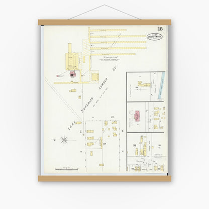 Old map wall art mockup — magnetic wood frame on white wall — Sanborn Fire Insurance Map from Sault Sainte Marie, Chippewa County, Michigan (1897), Sheet #0016