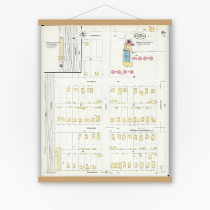 Old map wall art mockup — magnetic wood frame on white wall — Sanborn Fire Insurance Map from Kankakee, Kankakee County, Illinois (1907), Sheet #0006