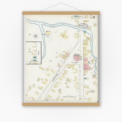 Old map wall art mockup — magnetic wood frame on white wall — Sanborn Fire Insurance Map from Randolph, Cattaraugus County, New York (1891), Sheet #0002
