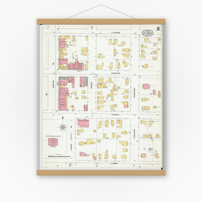 Old map wall art mockup — magnetic wood frame on white wall — Sanborn Fire Insurance Map from Saint Johns, Clinton County, Michigan (1900), Sheet #0003